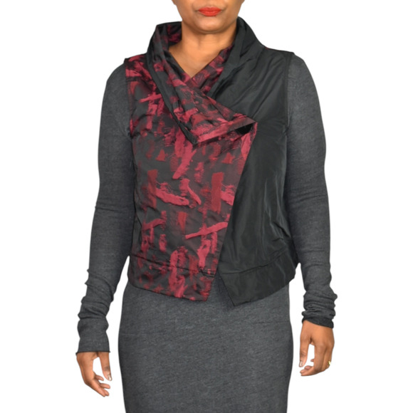 Ever Sassy Dolcezza Vest Red Burgundy Jacquard Asymmetric Lagenlook Artsy Small - Picture 1 of 16